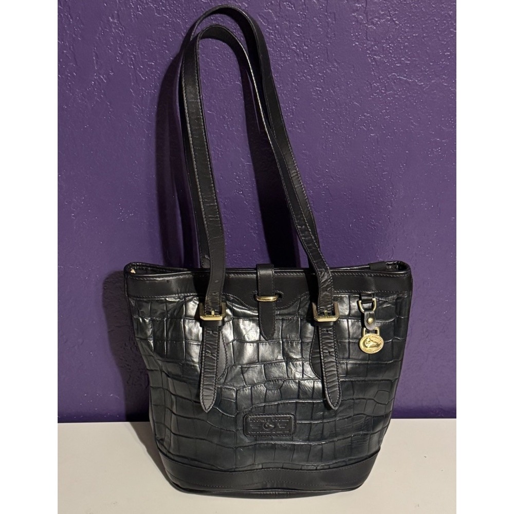 Dooney & Bourke Croc Embossed Leather Bucket Shoulder Bag Purse Md Handbag Mint